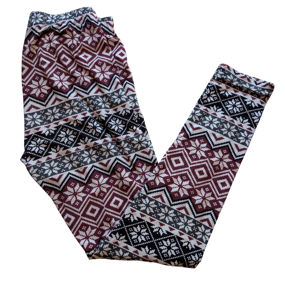 Women's Festive Patterned Sweetlegs Leggings - Red and Black